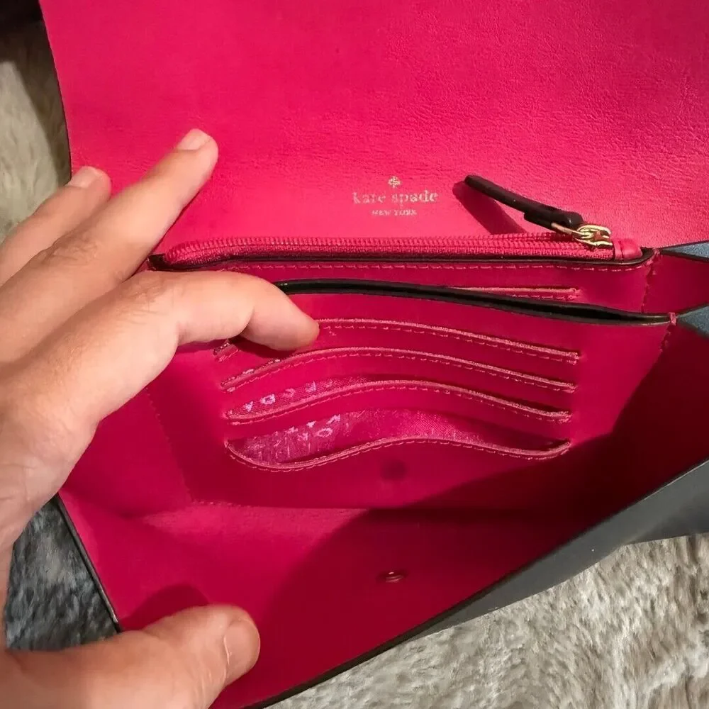 Kate Spade Arbour Hill Kyra Black Sweetheart Pink Leather Crossbody Handbag with
